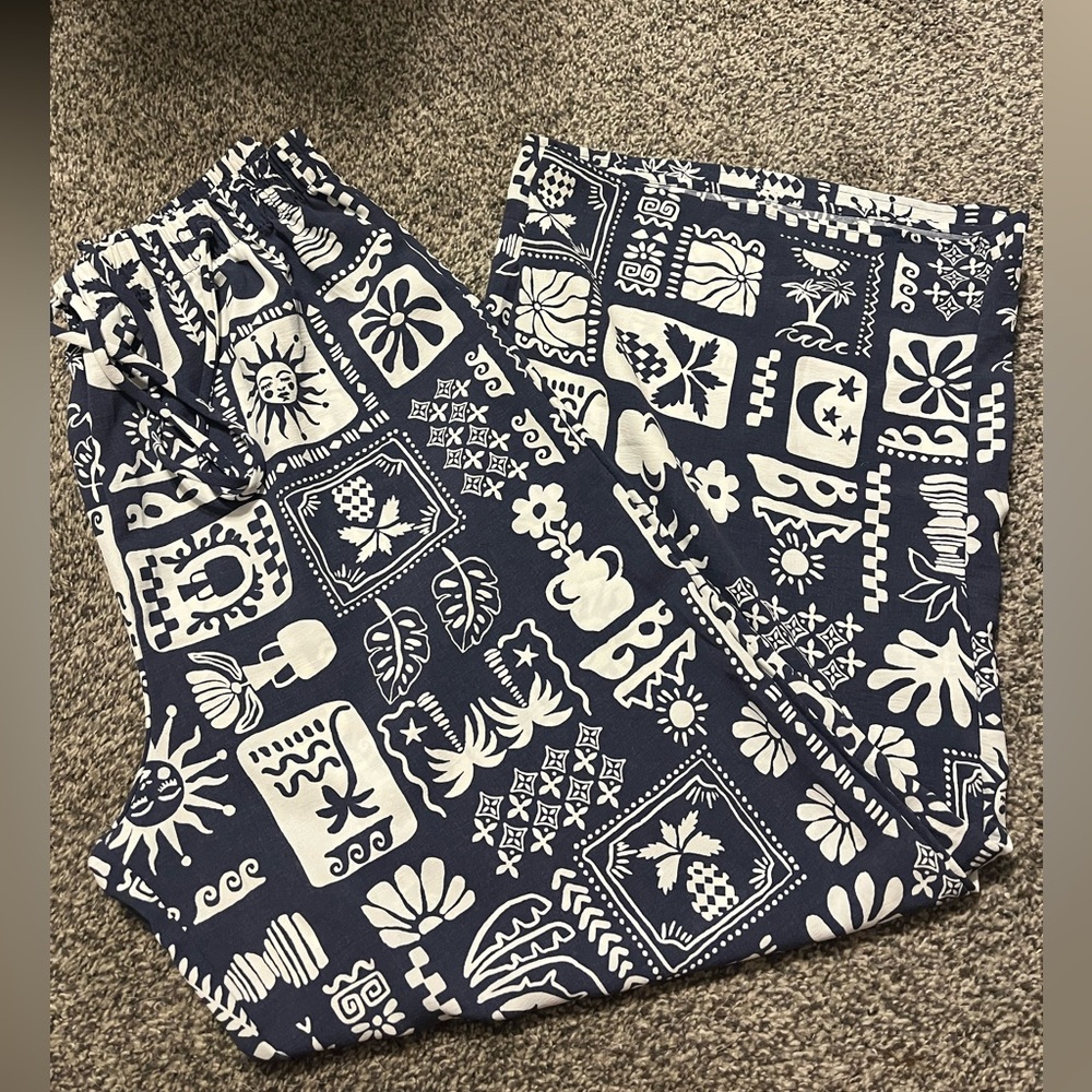 See You Monday Navy and White Patterned Pants